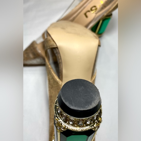 FSJ Nude Transparent Bridal Pointed 
Toe Chunky Block Heel Crystal
Pumps - Picture 14 of 15